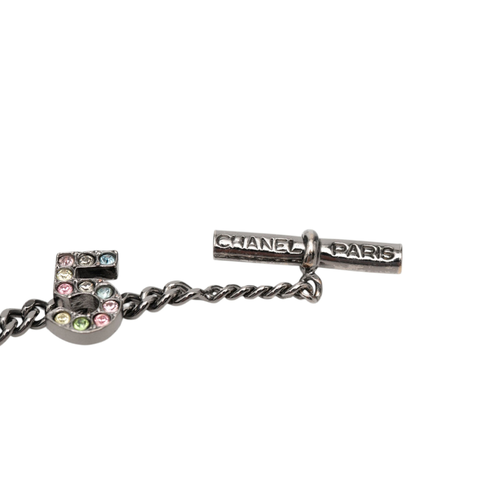 Pre-Loved Chanel Silver Plated Crystal CC No. 5 Bow Charm Bracelet - Picture 7 of 8